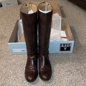 FRYE Melissa Button Zip Back Dark Brown